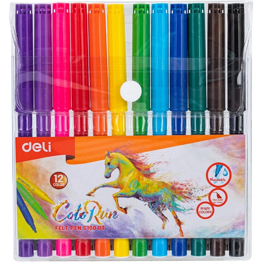 Deli 12-Color Creative Brush Pen Set | High-Pigment Flexible Tips | Ideal for Journals & Art | EC10003