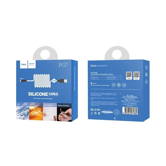 HOCO Silicone Charging Cable | Micro-USB Connectivity Logic | 2.0A High-Fidelity Power Matrix | X21