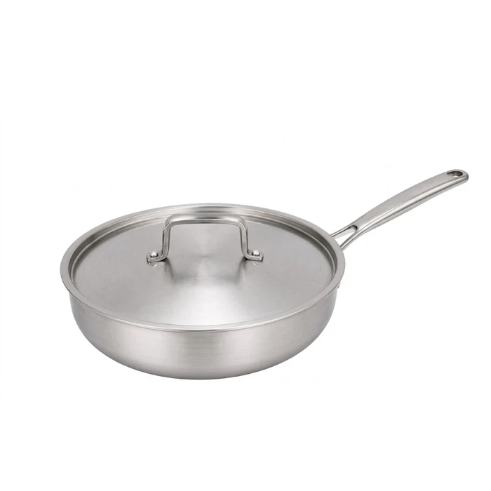 Panasonic 26cm 2.3L Triply Stainless Steel Induction Base Frypan with Stainless Steel Lid | Fast Uniform Heating Multi-Cooktop Compatible - ND-FL26SW
