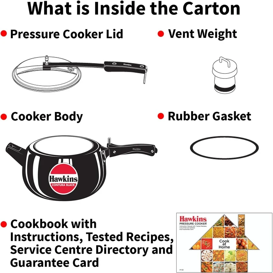 Hawkins Contura Black Pressure Cooker | Hard Anodised Body | Stainless Steel Lid | Rapid Heating Black Base | 1.5L to 5L