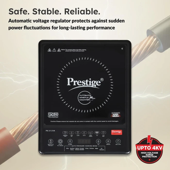 Prestige PIC 31.0 V4 2000W Induction Cooktop with Automatic Whistle Counter & Keep Warm Function | Touch Control Portable Countertop Stove - Model 41999