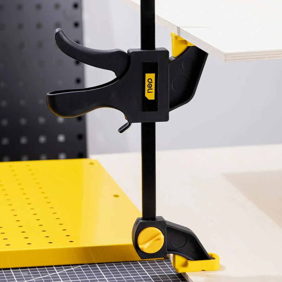Deli 6" Professional Heavy-Duty A3 Steel Quick Bar Clamp | One-Handed Trigger-Type Woodworking F-Clamp with Non-Marring Rubber Chuck Pads | EDL110106-2S