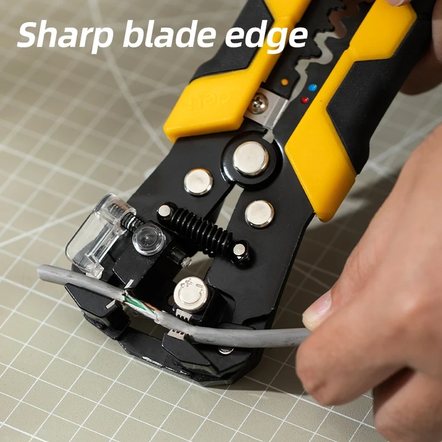 Deli Multi-Function Wire Stripper 0.2-6mm² Capacity with 3-in-1 Stripping, Cutting & 4P/6P/8P Crimping Functions (Yellow/Black) | EDL2018