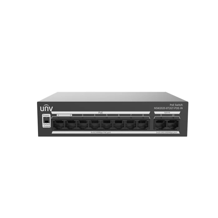 Uniview 8-Port PoE Switch with 2 Gigabit Uplink Ports | 120W Power Budget 250m Extend Mode Metal Housing | NSW2020-8T2GT-POE-IN