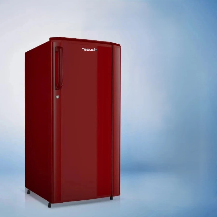 Yasuda Single Door Refrigerator | A++ Elite Energy Saving with R600a Eco Gas | Toughened Glass Shelves & Transparent Freezer | Premium Burgundy Red PCM Clean Back | YHDC BRN Series (180L / 200L)
