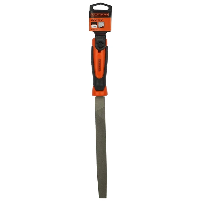 BLACK+DECKER 200mm (8") High-Carbon Steel Flat Bastard File | Ergonomic Bi-Material Grip Surface Deburring Tool | BDHT22144
