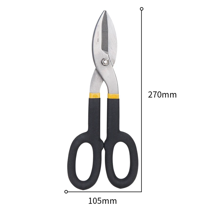 Deli 10" Professional Drop-Forged 55# Carbon Steel Tin Snips | Heavy-Duty Straight Cut Sheet Metal Shears with Double-Dipped Anti-Slip Handles | EDL25910 (Yellow)
