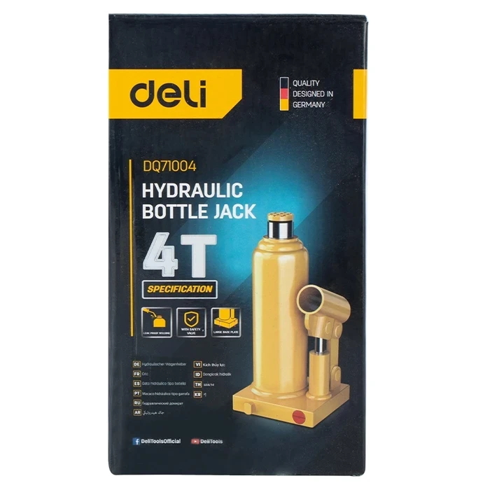 Deli Tools 4-Ton Hydraulic Bottle Jack | Heavy-Duty Welded Auto Lift with Safety Valve (190mm - 370mm) | EDQ71004