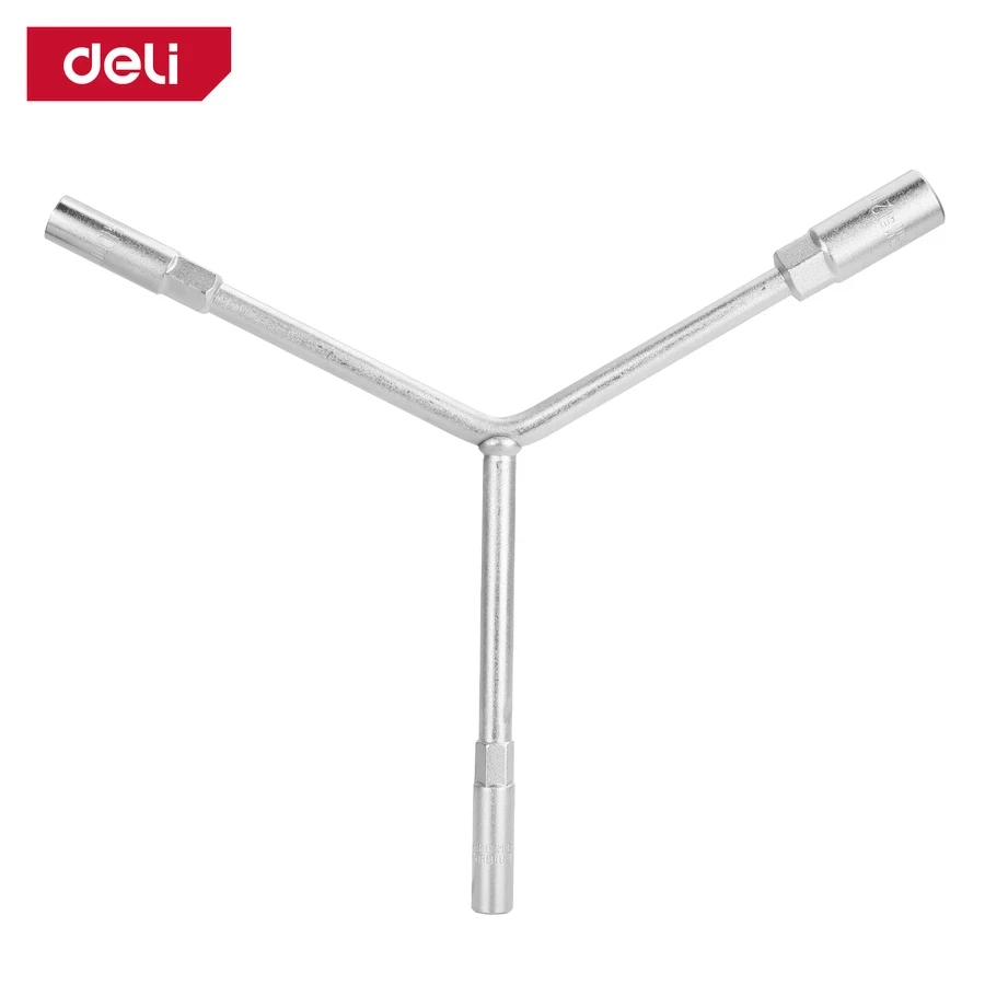 Deli 8-10-12mm 3-Way Y-Type Socket Wrench | Heavy-Duty Chrome Vanadium (Cr-V) Steel 6-Point Sockets with Mirror Chrome Finish for Bicycle & Engine Maintenance (Silver) | EDL81012