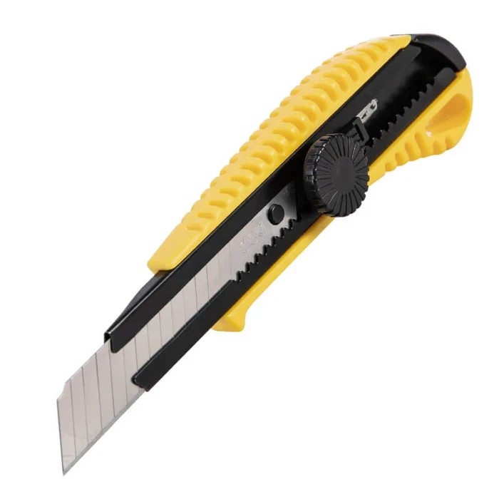 Deli 18mm x 100mm Snap-Off Blade Utility Knife | Ergonomic Retractable Box Cutter with Heavy-Duty Stainless Steel Slider Track | EDL003A / DL003A