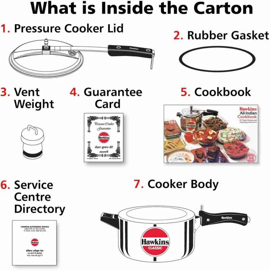 Hawkins Classic Pressure Cooker | 4L / 5L / 6.5L Capacity | Mirror Polished Virgin Aluminium | Inside-Fitting Safety Lid | Gas Stovetop Compatible