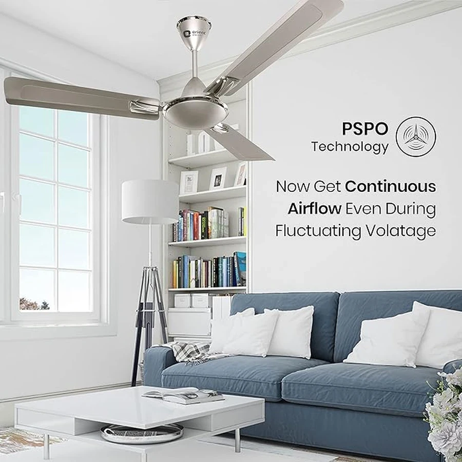 Orient Gratia Shine Ceiling Fan 70 Watts | Anti-Dust Design | 370 RPM | Aluminium Blades | Topaz Gold & Silky Silver