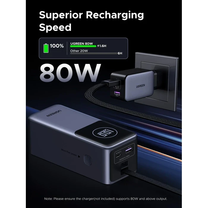 UGREEN 10000mAh 30W Two-Way Fast Charging Power Bank | Compact USB-C PD 3.0 & PPS Portable Charger with Smart LED Screen (Space Grey) | UGREEN Series