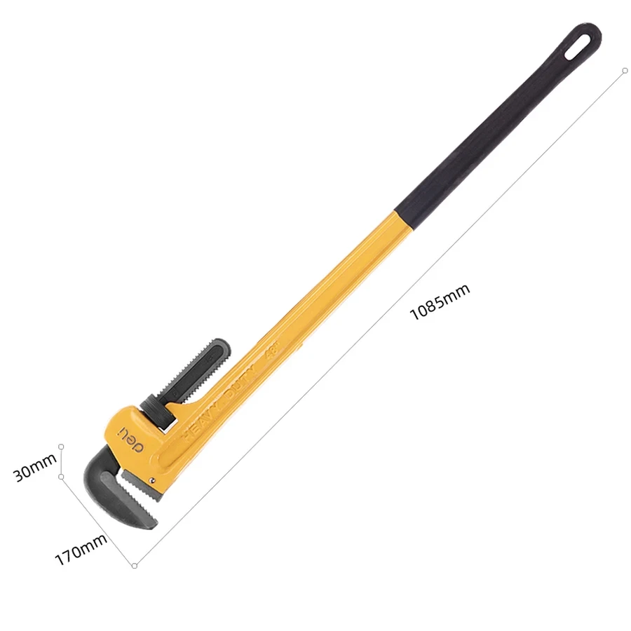 Deli 48" Industrial Heavy-Duty Straight Pipe Wrench | High-Torque Ductile Cast Iron Body with Induction-Hardened Steel Jaws & Ergonomic Anti-Slip Grip (Yellow/Black) | EDL2548