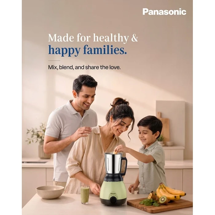 Panasonic 750W Trimax Series Mixer Grinder with 3 Stainless Steel Jars | Copper Motor SS304 Blades & Overload Protection (Black / Blue / Pista) - MX-GN5003