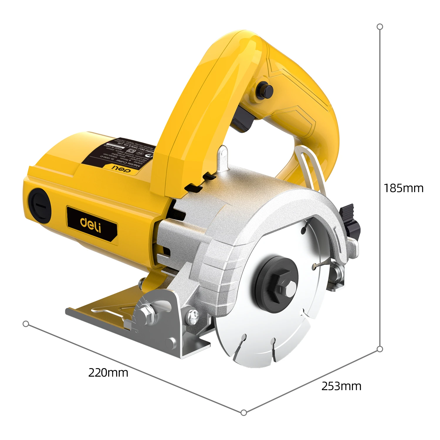 Deli 1250W 110mm Professional Marble Cutter (13,500 RPM) | Heavy-Duty 0–45° Bevel Stone & Tile Cutting Machine with 33mm Max Depth (Yellow) | EDL-YS110-E1