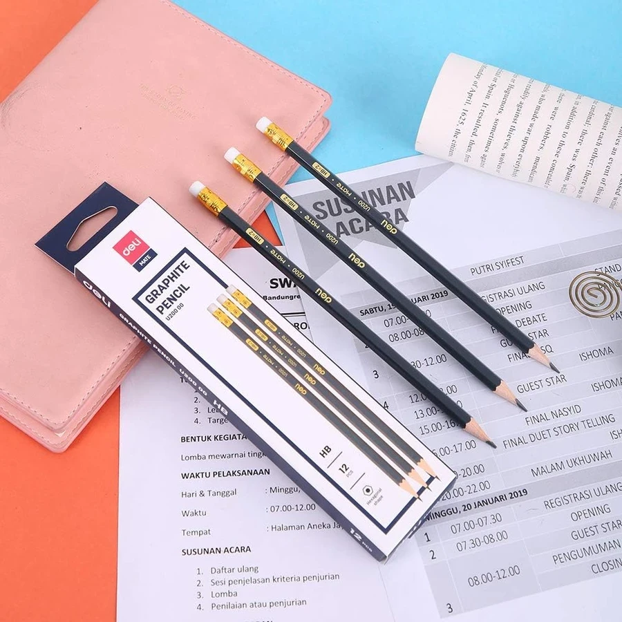 Deli Professional Intense Black Graphite Pencil | Softened Basswood & PVC-Free Eraser | EU20000