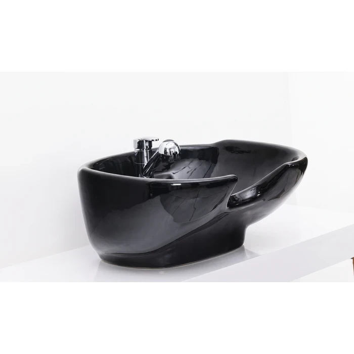 Toyo Black Glossy Salon Basin 20.9" x 22" | Luxury Extra Deep Hair Washing Sink | Premium Vitreous China Ceramic Commercial Grooming Station | 530x560x250mm | TOYO-24052-BG