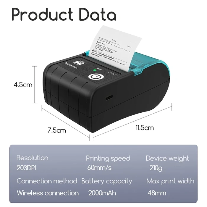 DELI 2.0" Portable Wireless Direct Thermal Receipt Printer | 60mm/s 203 DPI Bluetooth & USB Type-C Mobile POS Billing Machine | ES421