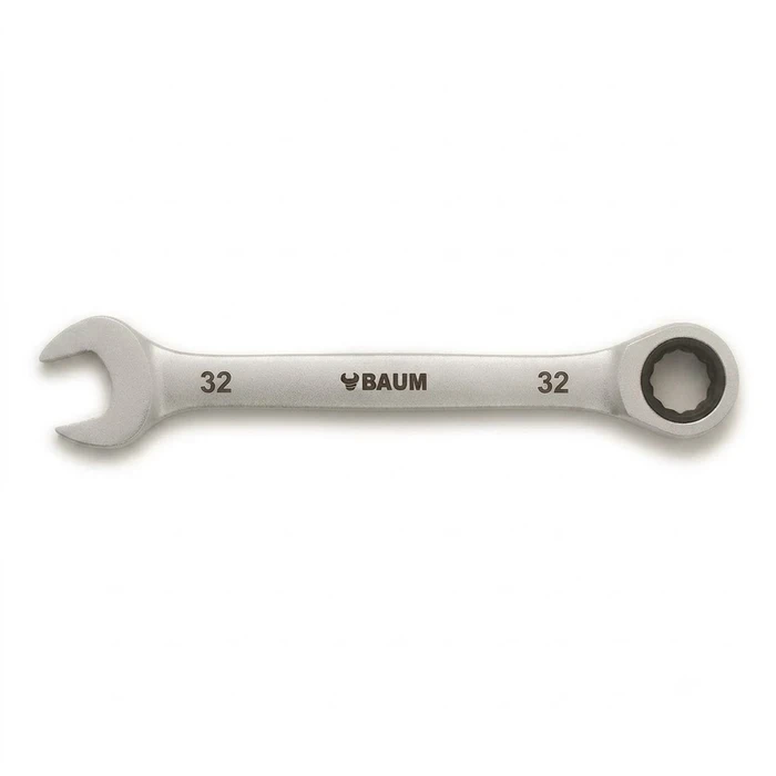 BAUM Heavy-Duty Jumbo Flex-Head Combination Ratcheting Wrench | High-Polish Chrome Vanadium Steel 90-Tooth Gear Wrench | Model ART 55 (Sizes 18mm to 32mm)
