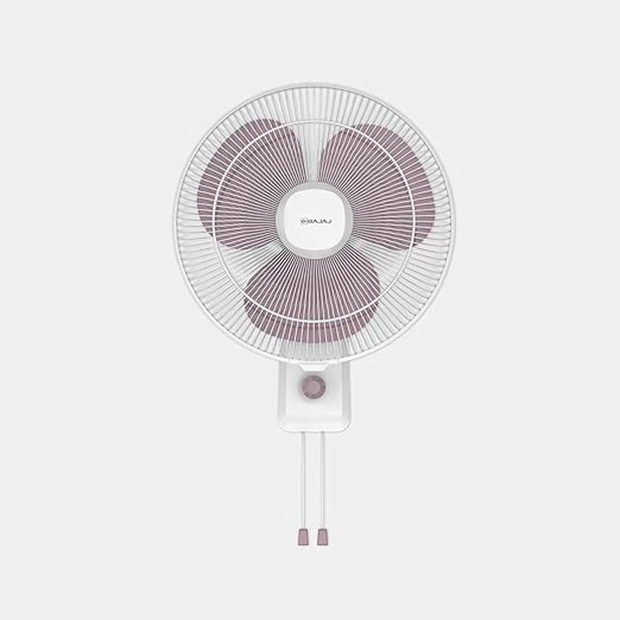 Bajaj Robusto 16" Wall Fan | High-Performance Shield Series Motor & 3 Aerodynamic Blades | Pull-Cord Regulation & Gloss Finish | Lavender & White | 252002