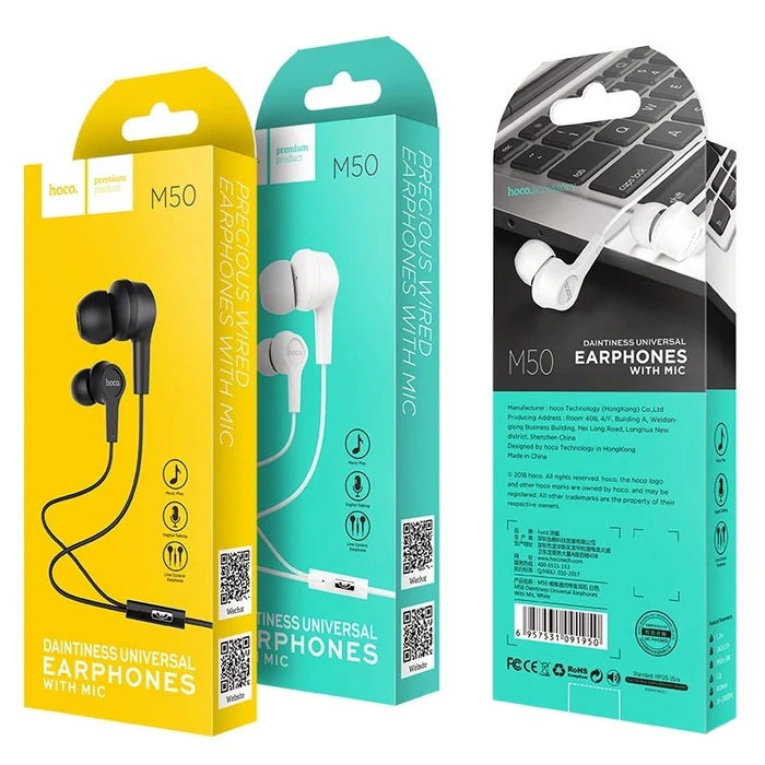 HOCO DAINTINESS Universal Wired Earphone with Mic | 10mm Driver | Black, White Finish | M50