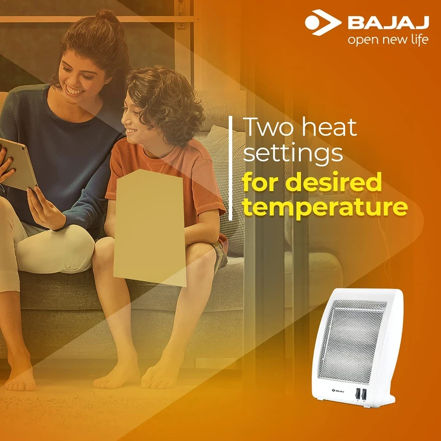 Bajaj Electric Room Heater | Adjustable Temperature & DuraElement Technology with Safety Tip-Over Switch | 260028 RHX 2