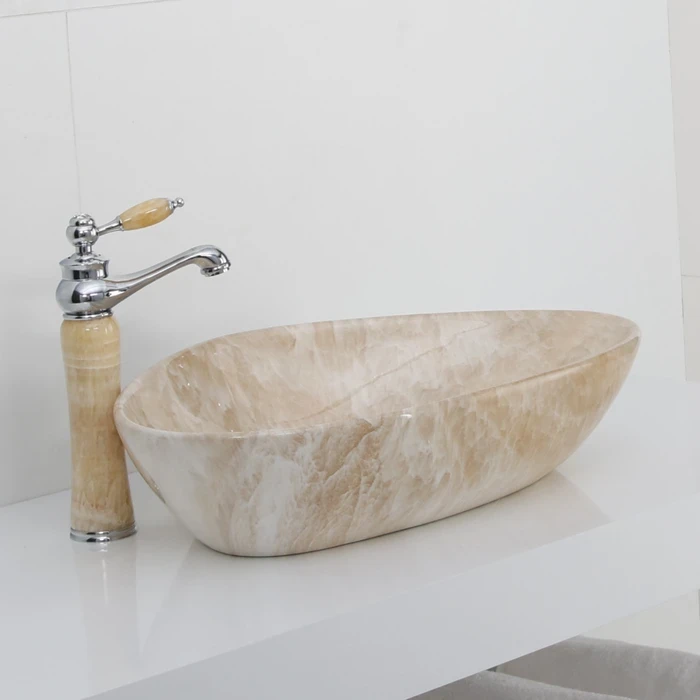 Toyo Cobra-185 Ceramic Countertop Art Basin 16"x23.5" | Brown Onyx Luxury Patterned Finish | Stain Resistant Easy to Clean Bathroom Wash Basin | 590x400x140mm