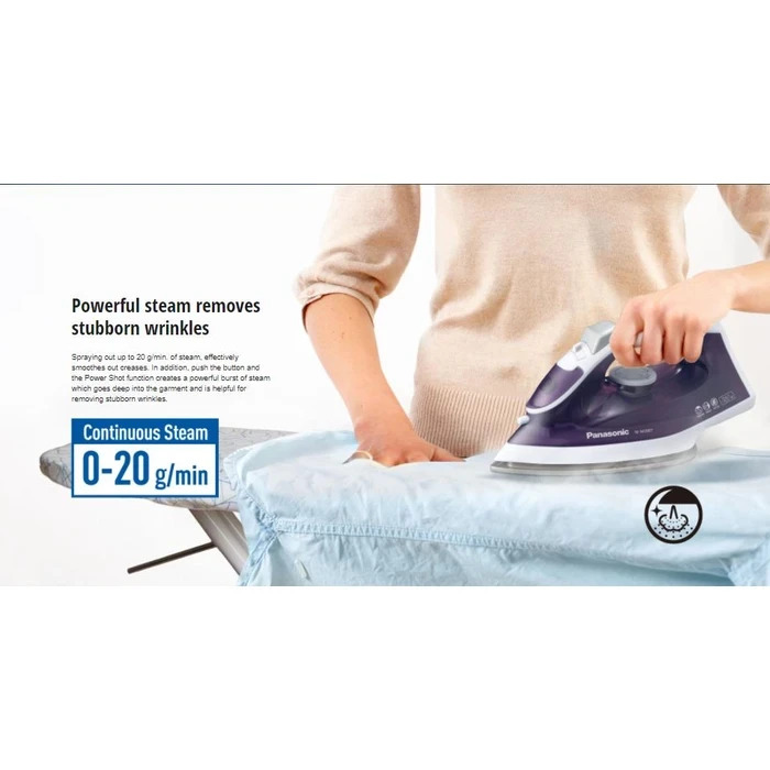Panasonic 1800W Steam Iron | Titanium-Coated Curved Soleplate Iron with Auto Anti-Calc, 80g Steam Boost & 360° Swivel Cord | NI-M300TASG