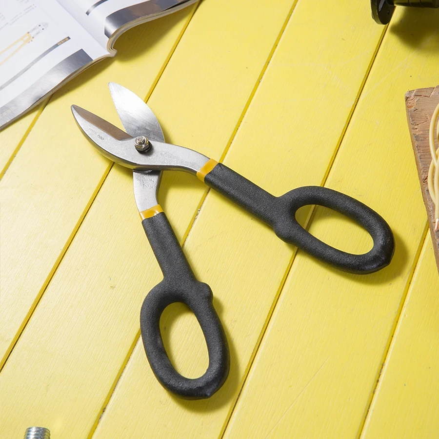 Deli 10" Professional Drop-Forged 55# Carbon Steel Tin Snips | Heavy-Duty Straight Cut Sheet Metal Shears with Double-Dipped Anti-Slip Handles | EDL25910 (Yellow)