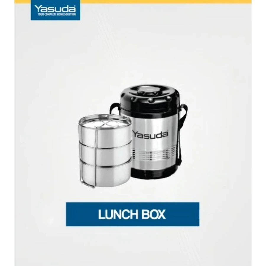 Yasuda Sleek Insulated Thermal Lunch Box | 3 Food-Grade Stainless Steel 300ml Containers | Airtight Spill-Proof Lids & Carrying Handle | YS-TB3S SLEEK
