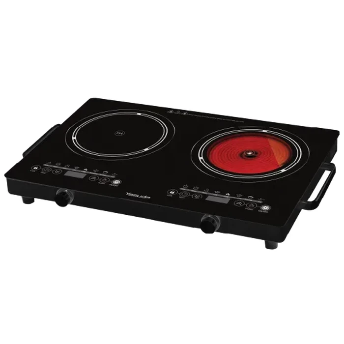 Yasuda 4000W Hybrid Cooker | 1 Burner Induction + 1 Burner Infrared Stainless Steel Black Crystal Stove | 240-Min Timer Overheat Voltage Current Protection | YS-IFICMD40