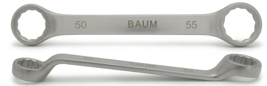 BAUM Heavy-Duty Large Chrome Vanadium Bi-Hexagon Ring Spanner | 12-Point Rough Matt Chrome Finish Oval Body Wrench | Model ART 23E (Sizes 24mm to 60mm)