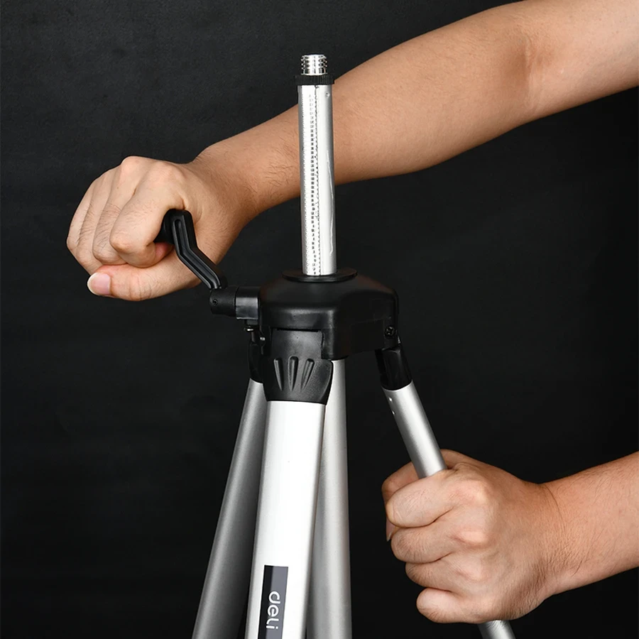 Deli 0.45~1.2m Professional Aluminum Laser Level Tripod Stand | Heavy-Duty Height-Adjustable Stand with Crank Rocker & Level Vial | EDL4161-2