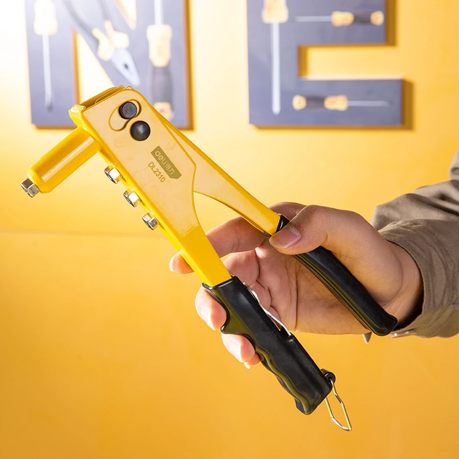 Deli 10" Professional 35CrMo Hand Riveter | Heavy-Duty Blind Rivet Gun with Chromium Molybdenum Nozzle & Auto-Return Force Spring | EDL2310