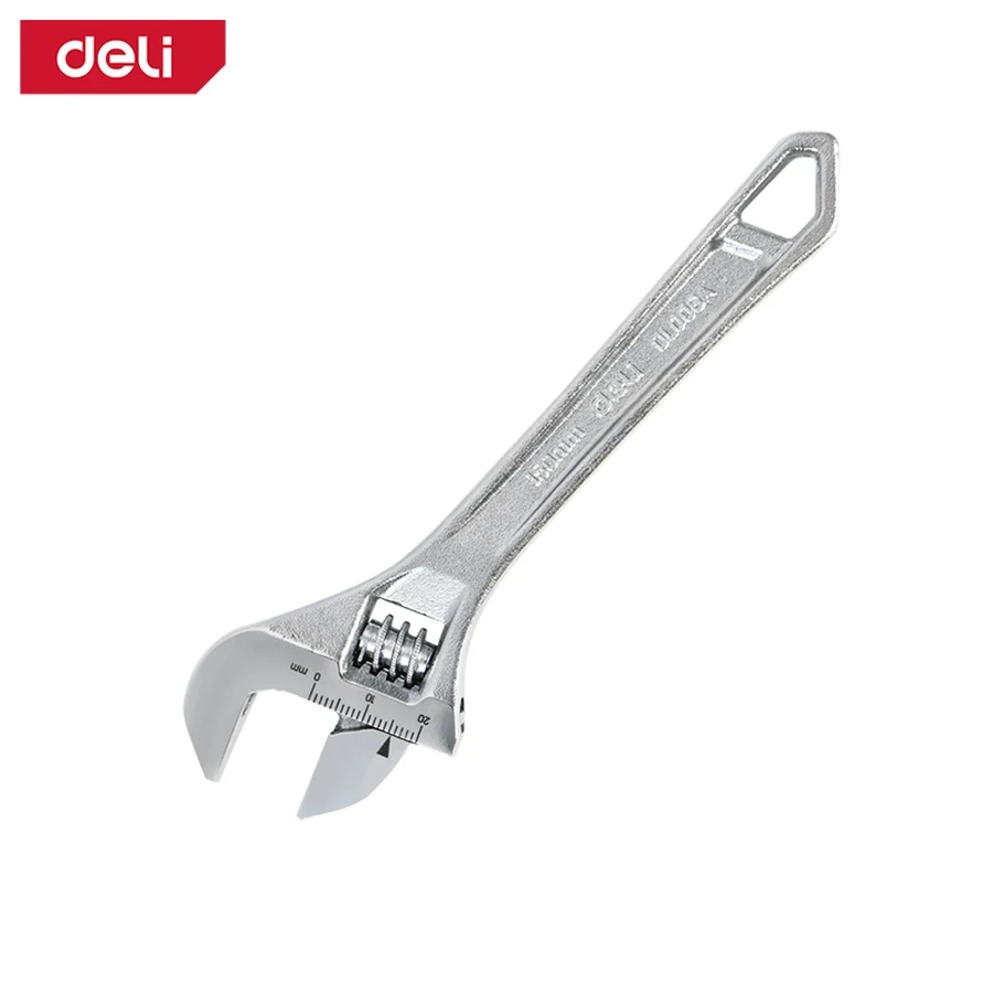 Deli 6" (150mm) Professional Adjustable Spanner Wrench | Drop-Forged Carbon Steel with Laser-Etched Metric Scale & Chrome Plating (Silver) | EDL006A