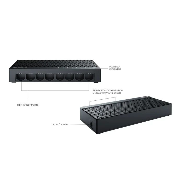 Digicom Fast Ethernet Desktop Switch | Auto MDI/MDIX & Full Duplex Logic | Plug-and-Play Network System | 5 Port ( DG-5105C) / 8 Port (DG-5108C)