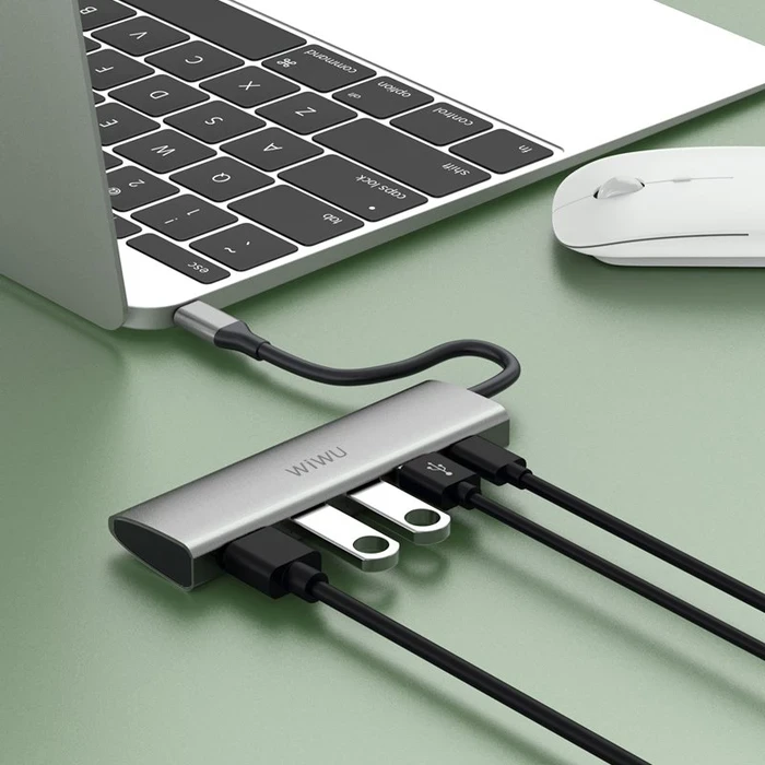 WIWU Alpha 5-in-1 USB-C Hub | Triple USB 3.0 & 4K HDMI Matrix | Type-C Data Interface | Grey | A531H