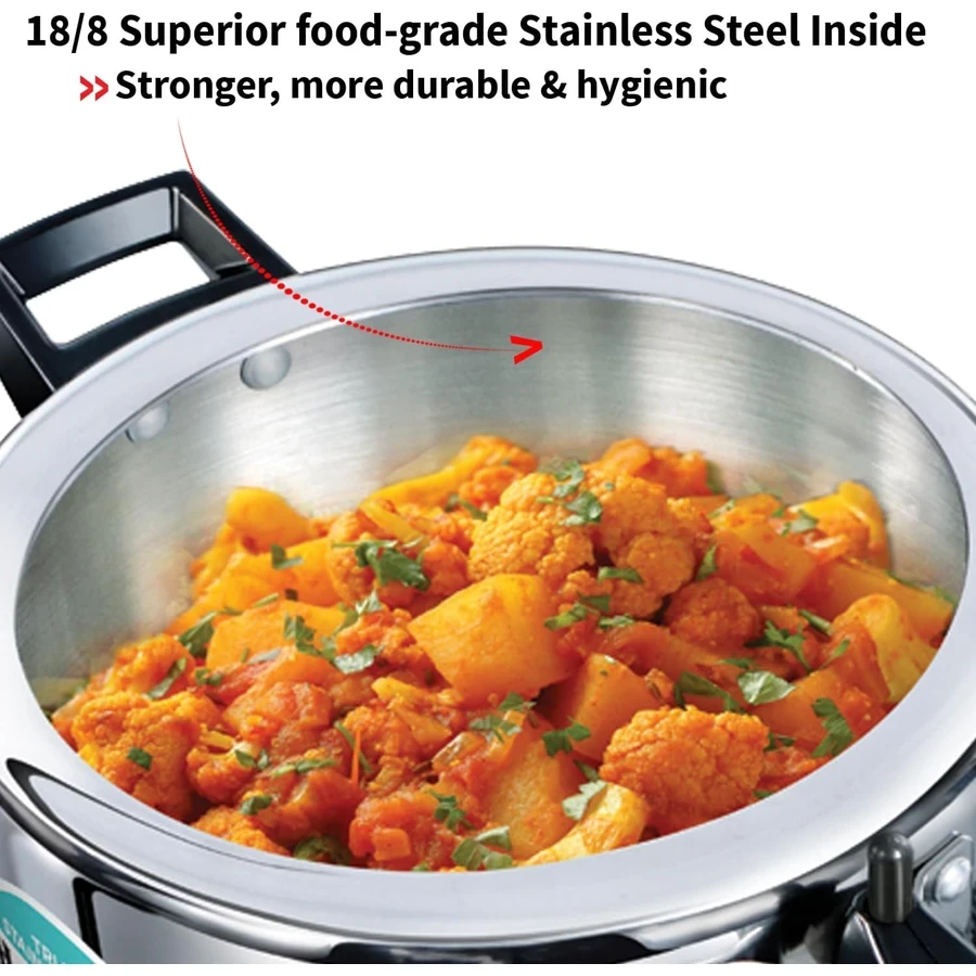 Hawkins HSST35 3.5L Tri-Ply Stainless Steel Pressure Cooker | 3mm Extra Thick | Induction Compatible | Wide Mouth | Silver