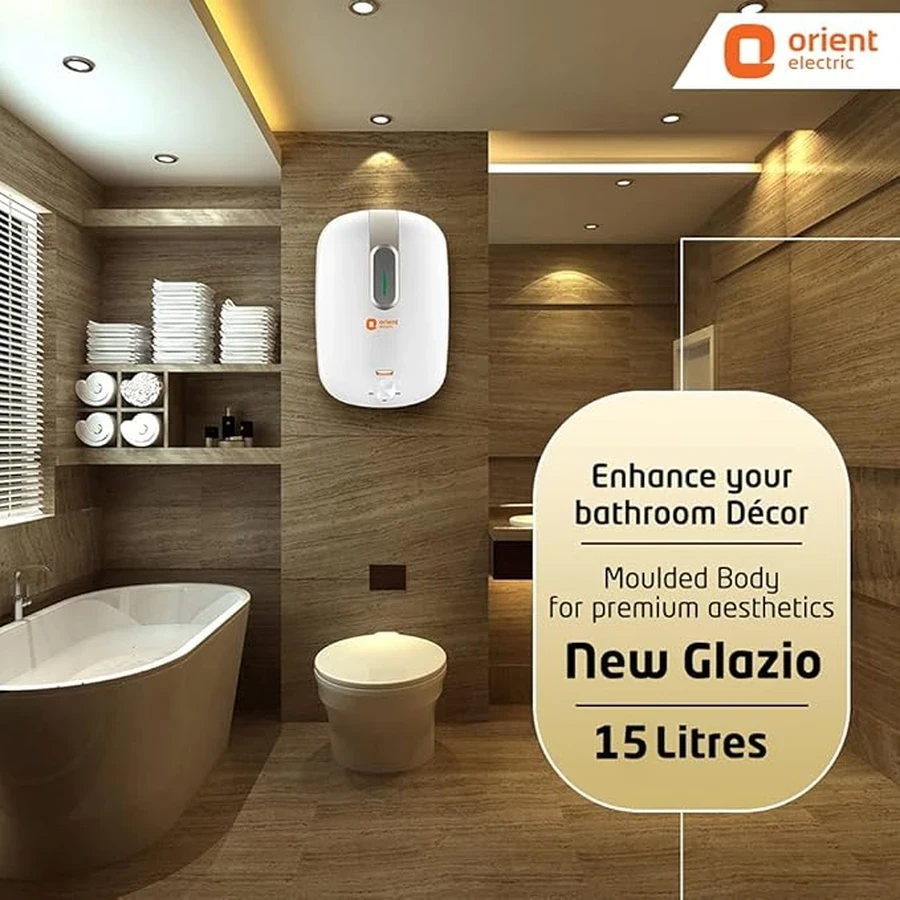 Orient New Glazio Water Heater | 10L, 15L & 25L Capacity | 4-Star Rated | 2000W | 8 Bar Pressure | Glassline Tank | White-Grey