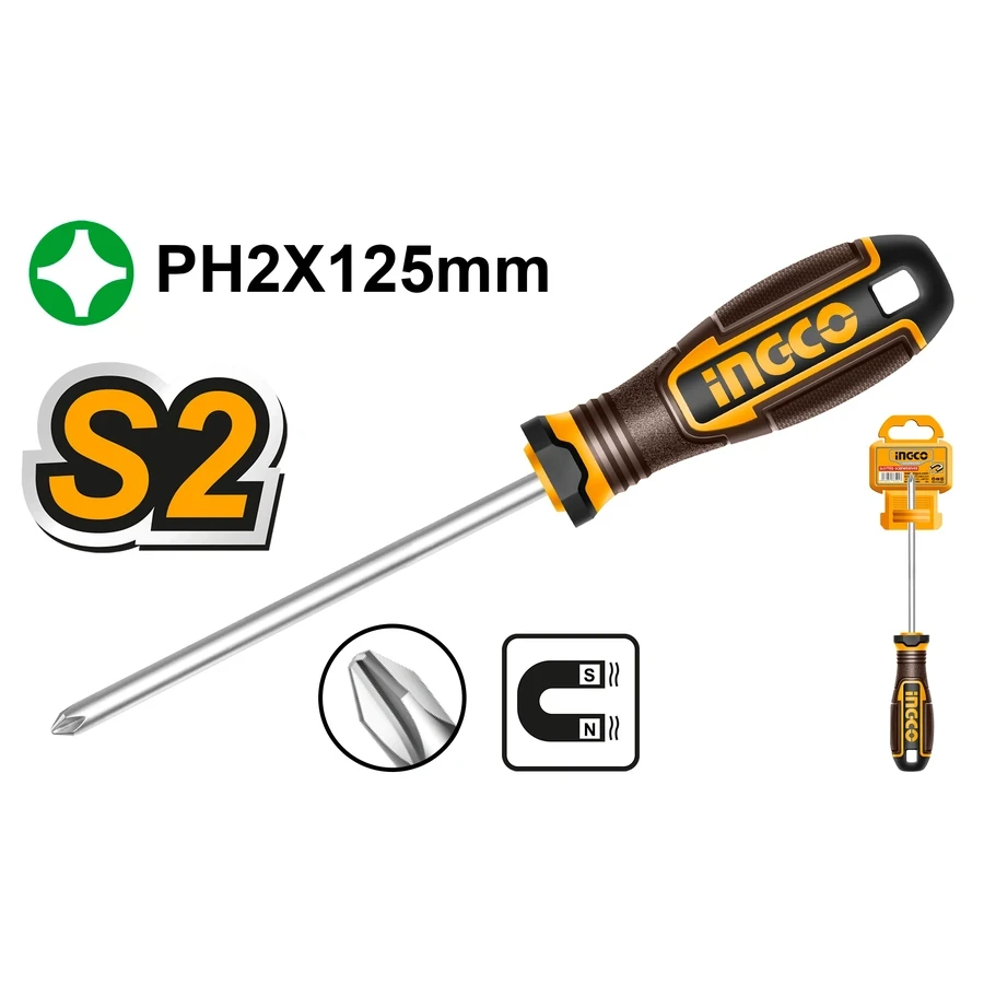 Professional Phillips Screwdriver | Premium S2 Alloy Steel Strong Magnetic Tip (PH2 x 125mm) | HSDPH2125