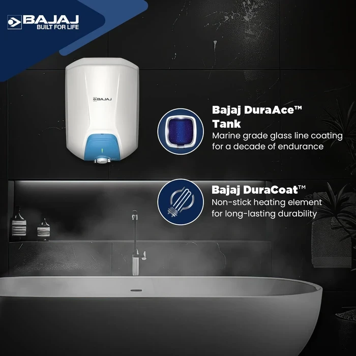 Bajaj 15L & 25L 5-Star Storage Water Heater Geyser | 8 Bar Working Pressure & Child Safety Mode | Endure Series Gracio - 150940, 150941