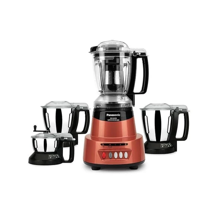 Panasonic 600W Elements Mixer Grinder with 3 Stainless Steel Jars & 1 Juicer Jar | Safety Lock Overload Protection | Wet Dry Blending Chutney Grinding Quartz Yellow/Rustic Red/Sunstone Orange/Charcoal