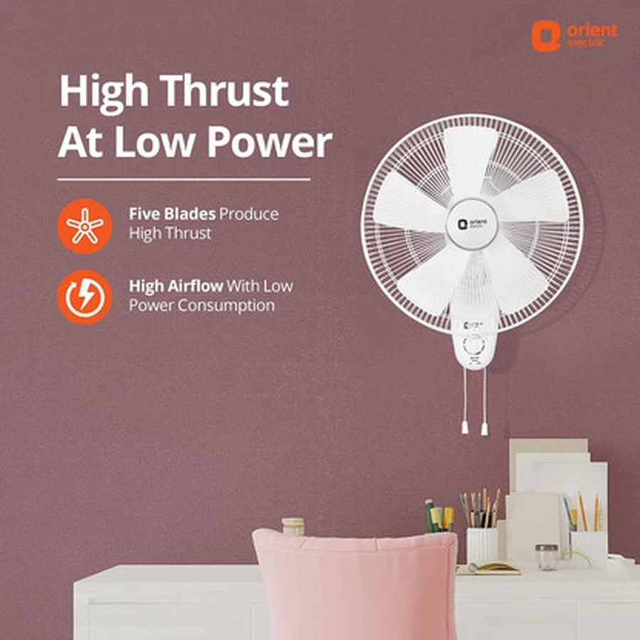 Orient Wind Pro Wall 80 Fan 16-inch | 85W High-Power Motor | 3-Speed Settings | High-Velocity Air Delivery | White