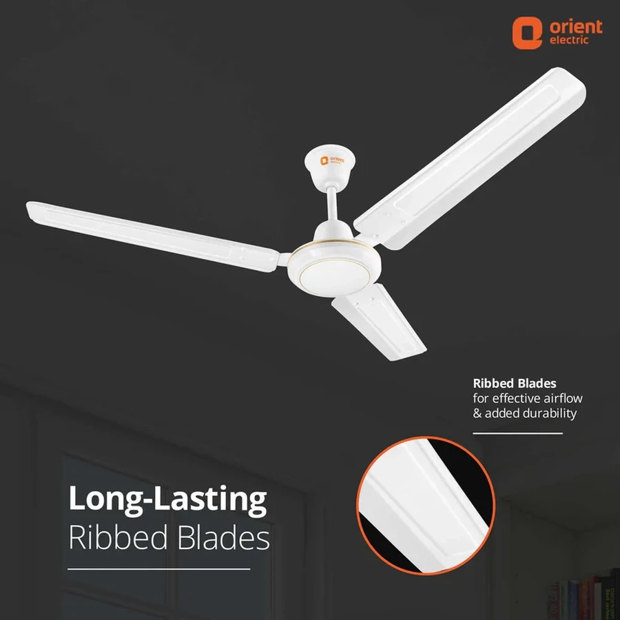 Orient Rapid Air High-Speed Ceiling Fan 1200mm | 52W Energy Efficient | 380 RPM | 210 CMM Airflow | Brown & White
