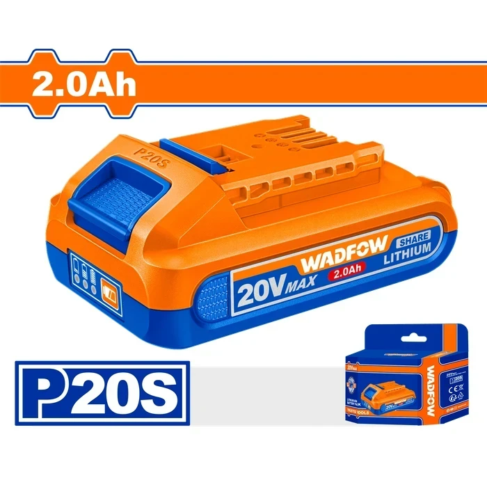Wadfow 20V 2.0Ah Lithium-Ion Battery Pack for P20S Shared Platform Ecosystem | Real-Time LED Power Indicator High-Impact Protective Shell | WLBP520