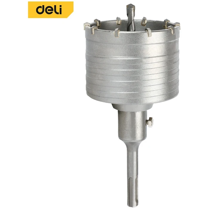 Deli Tools 80mm TCT Hole Core Bit | 220mm Length SDS-Plus Masonry Crown Drill for Concrete, Brick & Switchbox Installation | EDH-QKK080-E2
