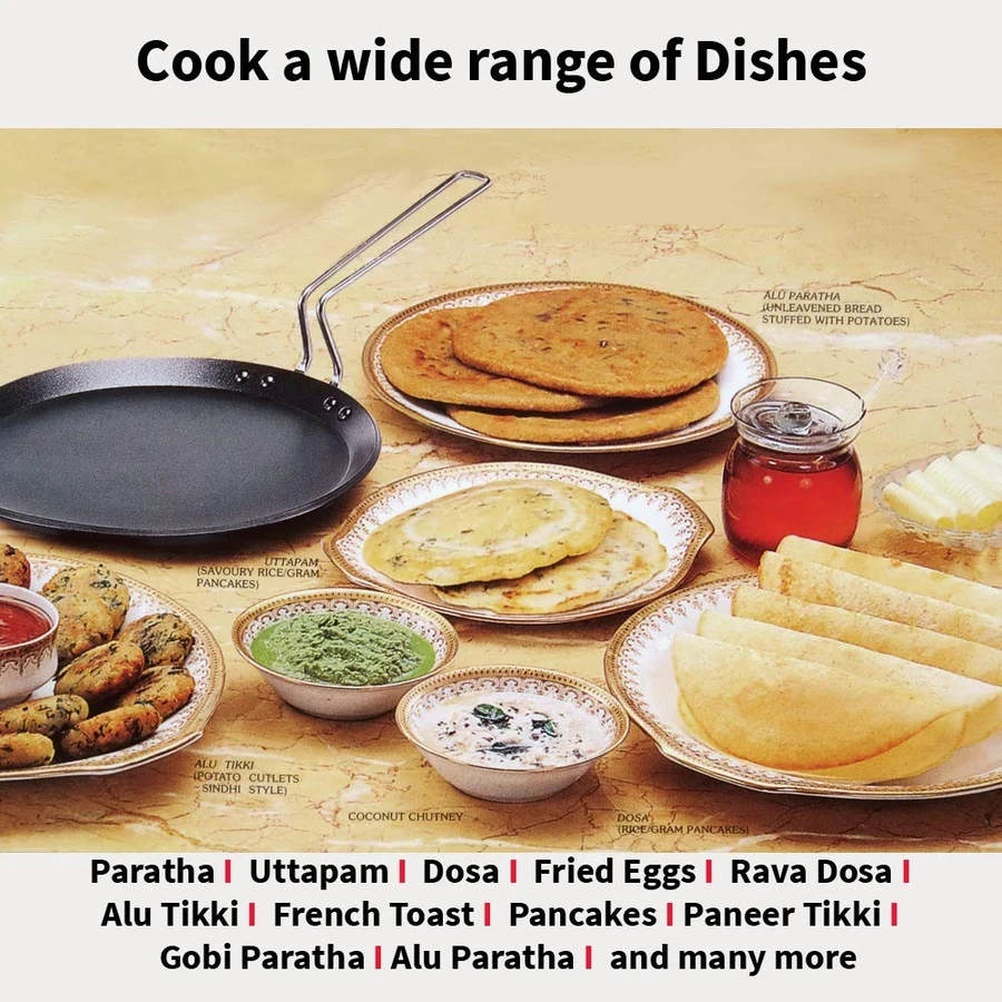 Hawkins AFT26 26cm Hard Anodised Flat Tava | Flat Surface for Dosa & Uttapam | Stay-Cool Stainless Steel Handle | Oven Safe | Black