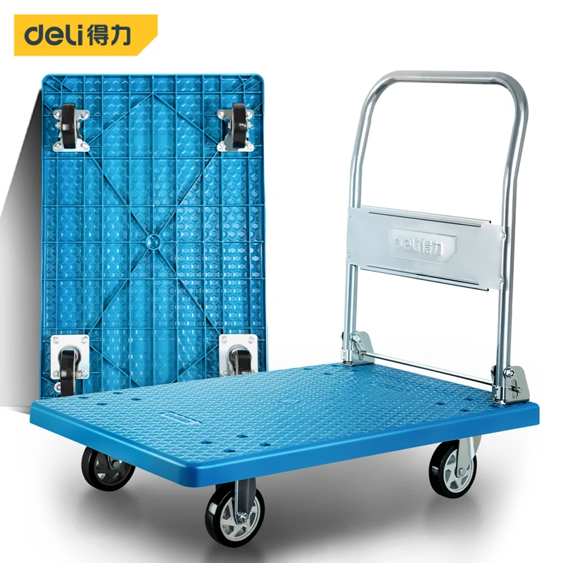 Deli 60cm x 90cm (300kg Capacity) Heavy-Duty Foldable Platform Flatbed Cart | Industrial Reinforced Deck with Smooth Heavy-Duty Casters & Folding Steel Handle | DL6112