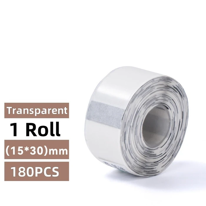 Deli Direct Thermal Pre-Cut Label Sticker Roll | 15x30mm Transparent Water-Resistant Media Tape for ES440 Pocket Printer | 180 Labels | QH13
